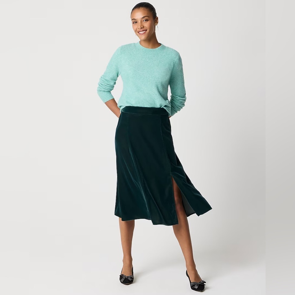 NWT J. Crew Factory Velvet Pull-On Midi Skirt XS Darkest Forest